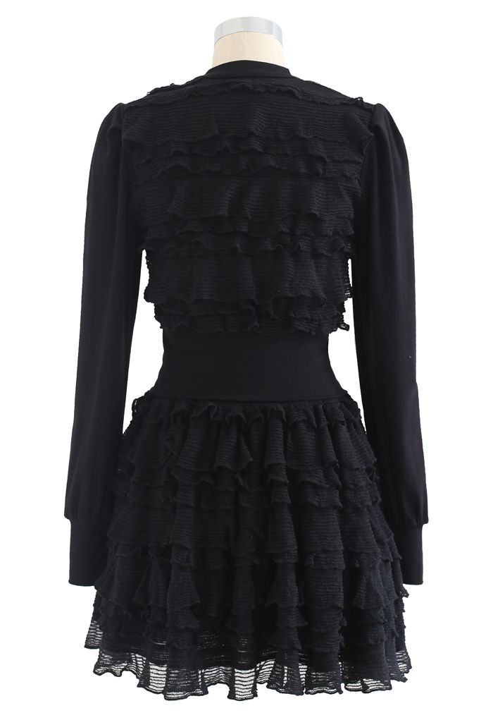 Tiered Ripple Padded Cardigan and Skirt Set in Black - Retro, Indie and ...