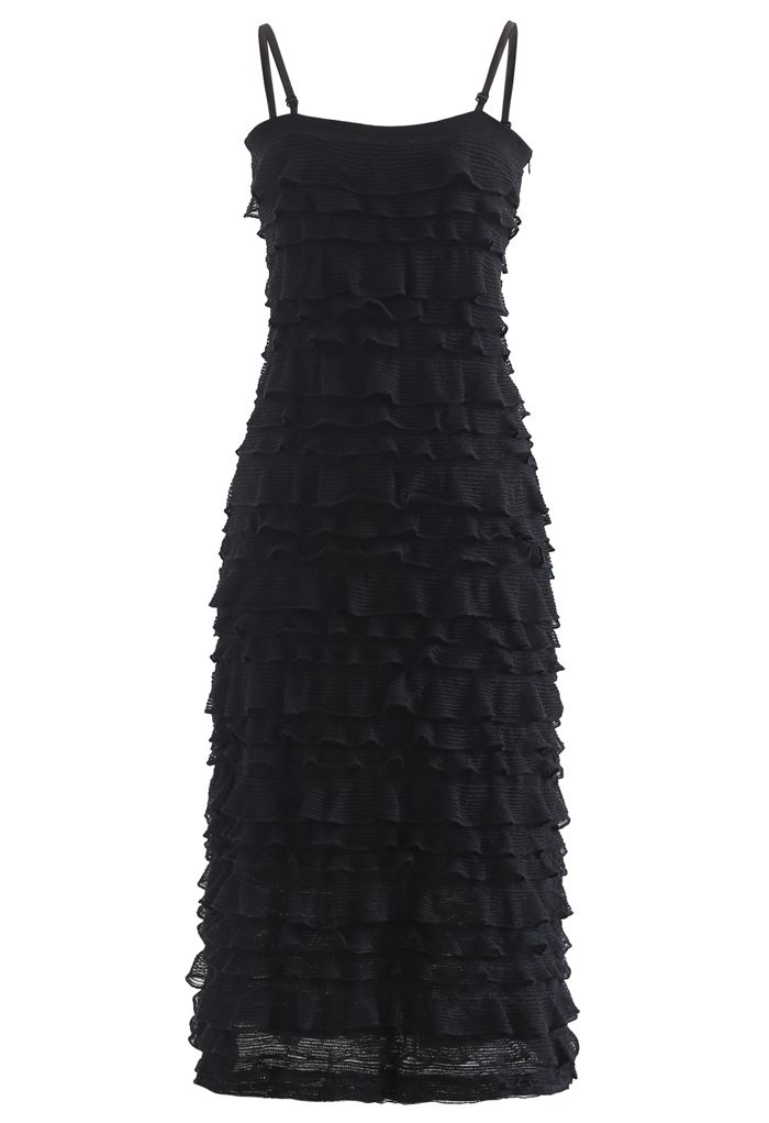 Tiered Ripple Knit Cami Midi Dress in Black - Retro, Indie and Unique ...