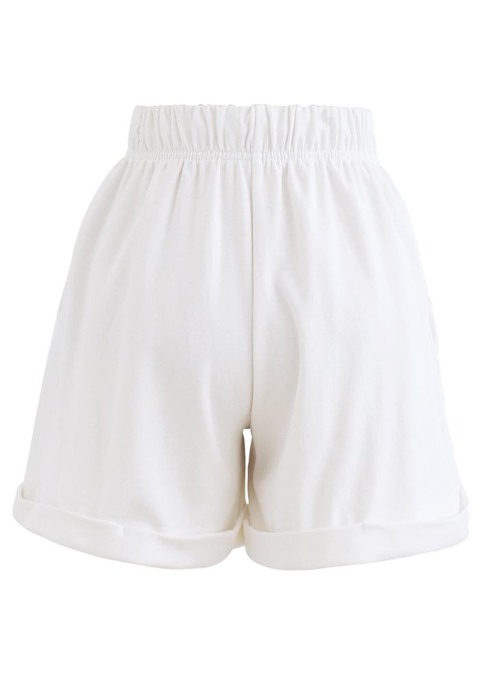 Folded Hem Drawstring Pockets Shorts in White - Retro, Indie and Unique ...