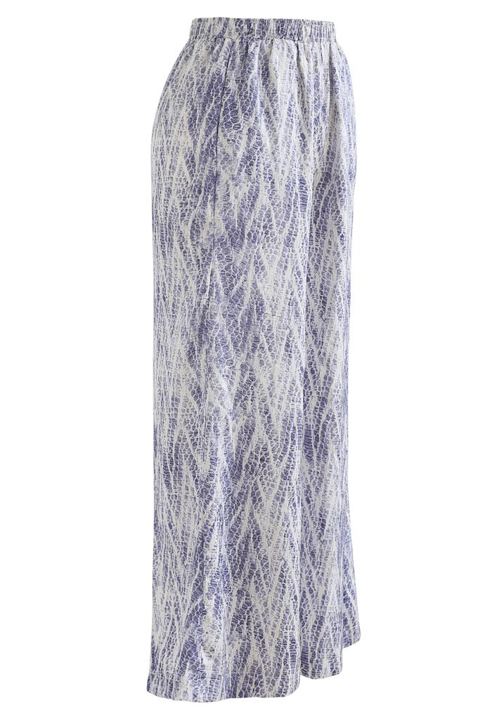 Zigzag Snake Print Wide-Leg Lounge Pants in Blue - Retro, Indie and ...