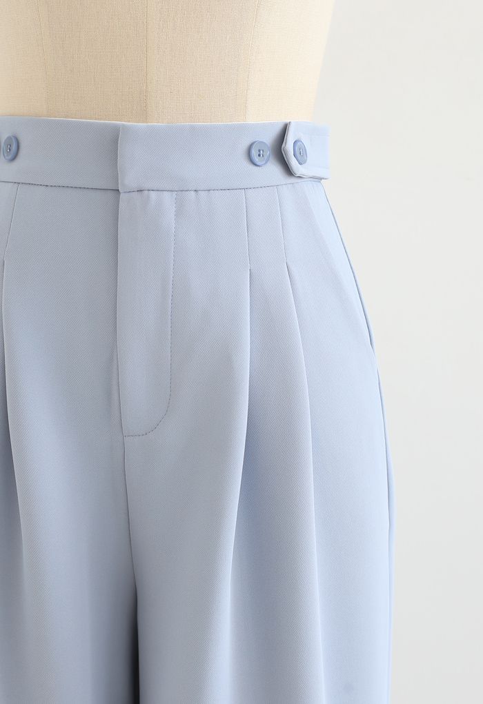 Buttoned Waist Straight Leg Pants in Dusty Blue - Retro, Indie and ...