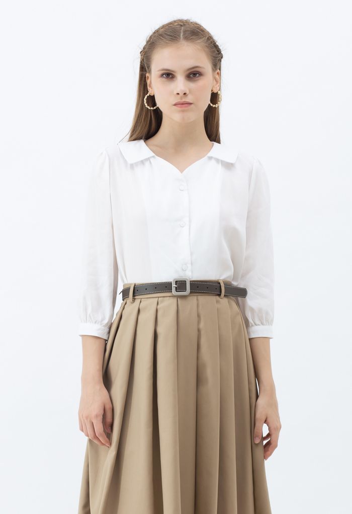 Three-Quarter Sleeve Buttoned Shirt in White