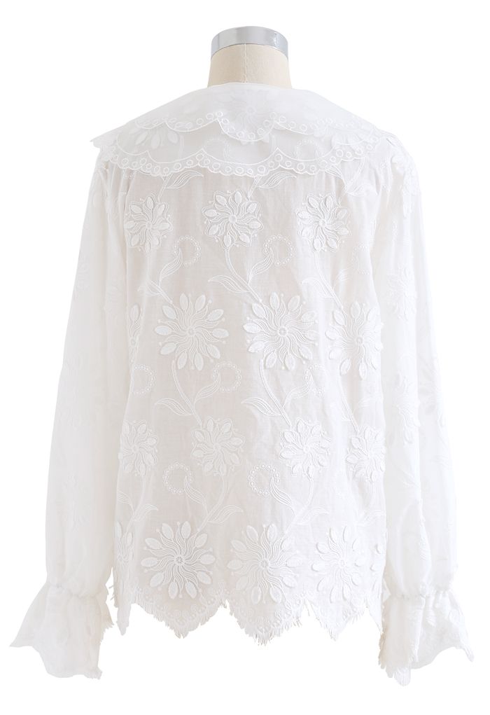 Organza Neck Delicate Embroidered Shirt in White - Retro, Indie and ...