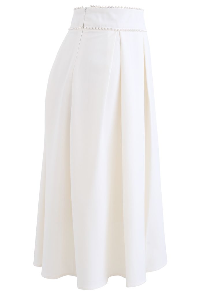 Pearly Waist Pleated Midi Skirt in White - Retro, Indie and Unique Fashion