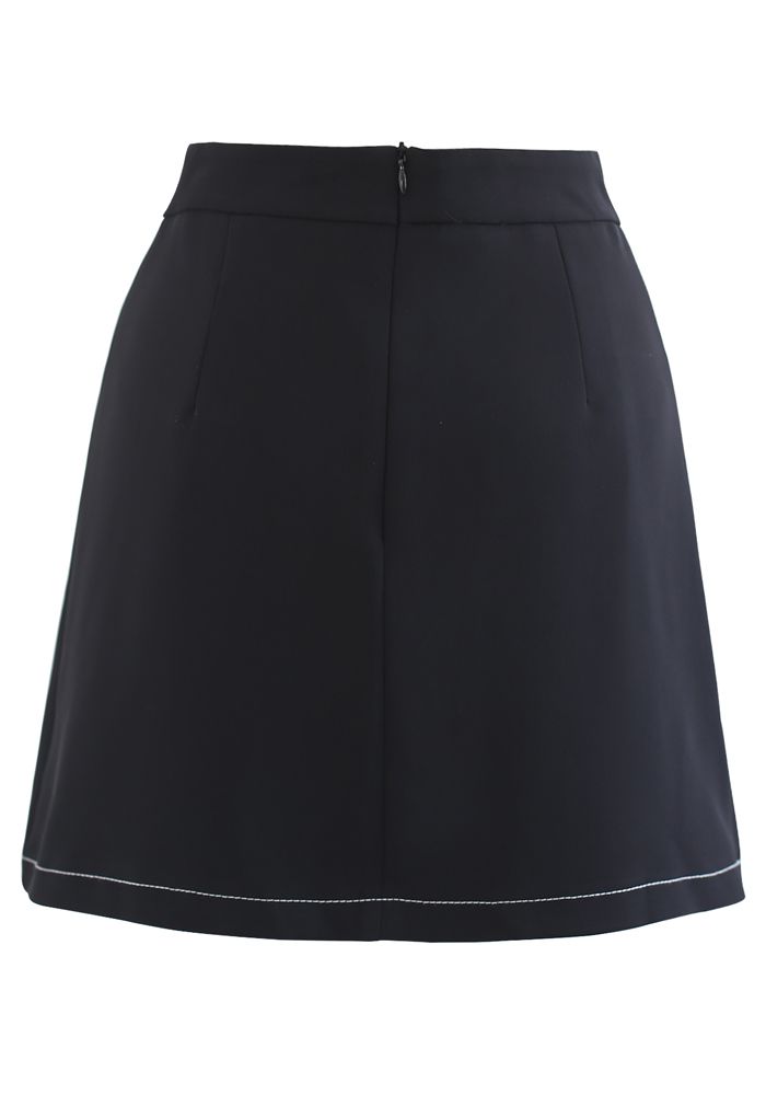 Contrast Line Buttoned Flap Mini Skirt in Black - Retro, Indie and ...