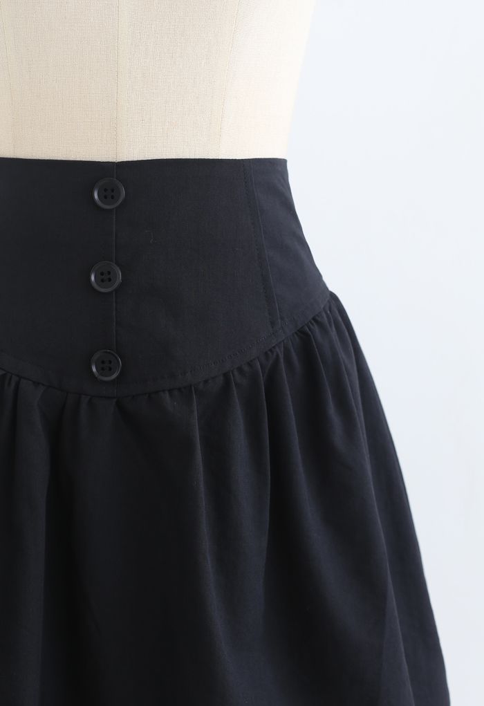 Button Trim High-Waisted Mini Skirt in Black - Retro, Indie and Unique ...