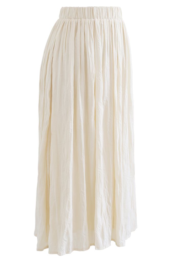 Lightweight Pleated Chiffon Skirt in Cream - Retro, Indie and Unique ...