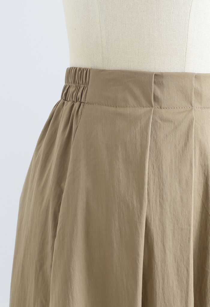 Cotton A-Line Pleated Midi Skirt in Khaki - Retro, Indie and Unique Fashion