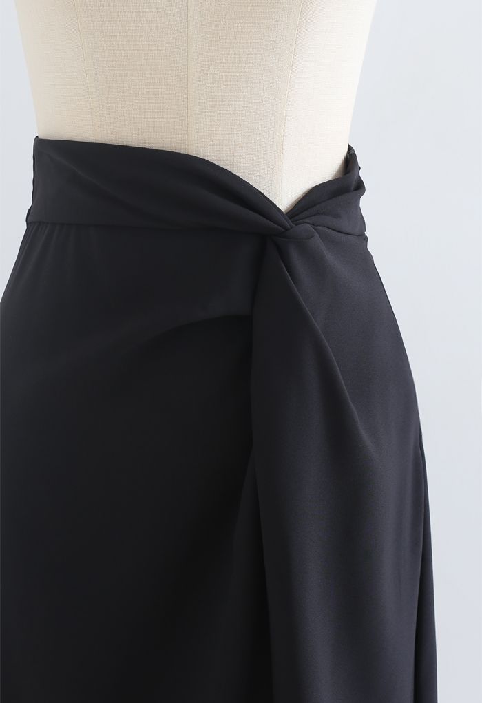 Knot Waist Slit Hem Pencil Skirt in Black - Retro, Indie and Unique Fashion
