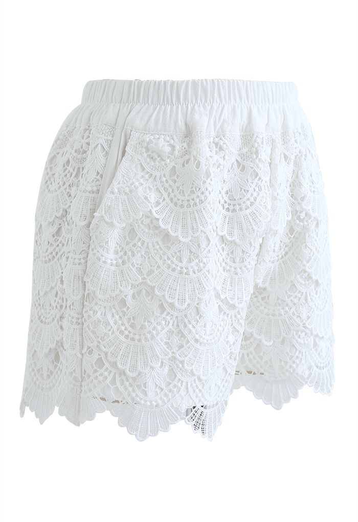Scallop Crochet Overlay Shorts in White - Retro, Indie and Unique Fashion
