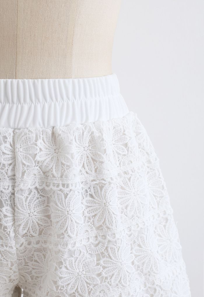 Sunflower Crochet Overlay Shorts in White - Retro, Indie and Unique Fashion