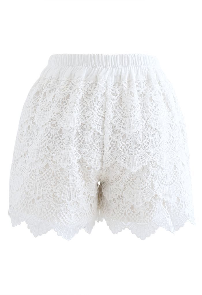 Scallop Crochet Overlay Shorts in White