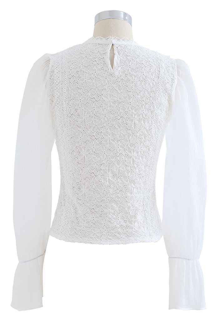 Blooming Sheer Sleeve Lace Top in White - Retro, Indie and Unique Fashion