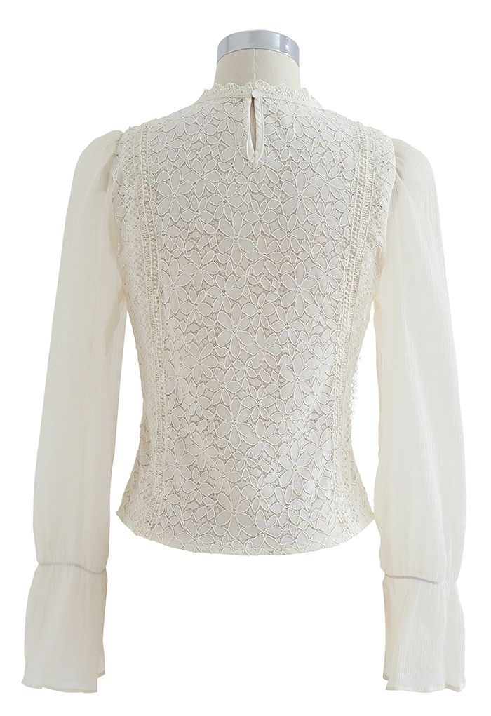 Blooming Sheer Sleeve Lace Top in Cream - Retro, Indie and Unique Fashion