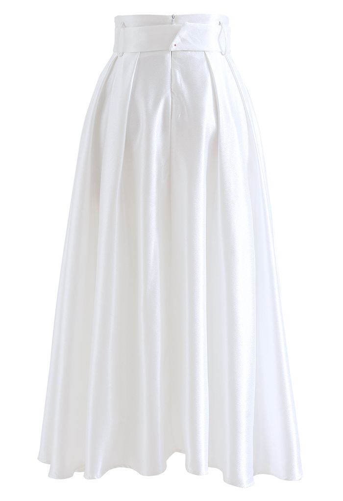 Belted Texture Flare Maxi Skirt in White - Retro, Indie and Unique Fashion