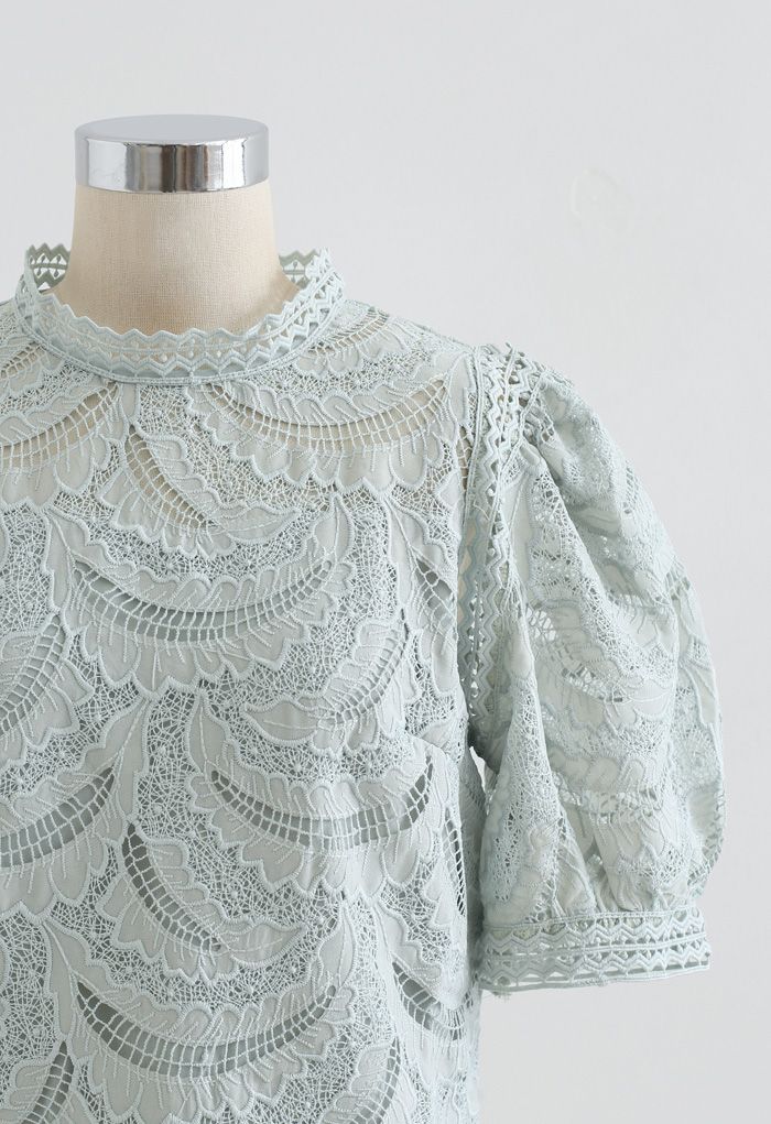 Leaves Shadow Embroidered Crochet Top in Mint - Retro, Indie and Unique ...