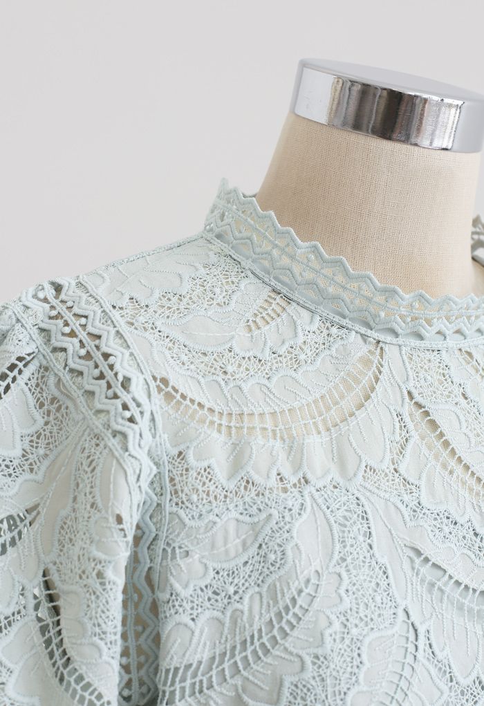 Leaves Shadow Embroidered Crochet Top in Mint - Retro, Indie and Unique ...