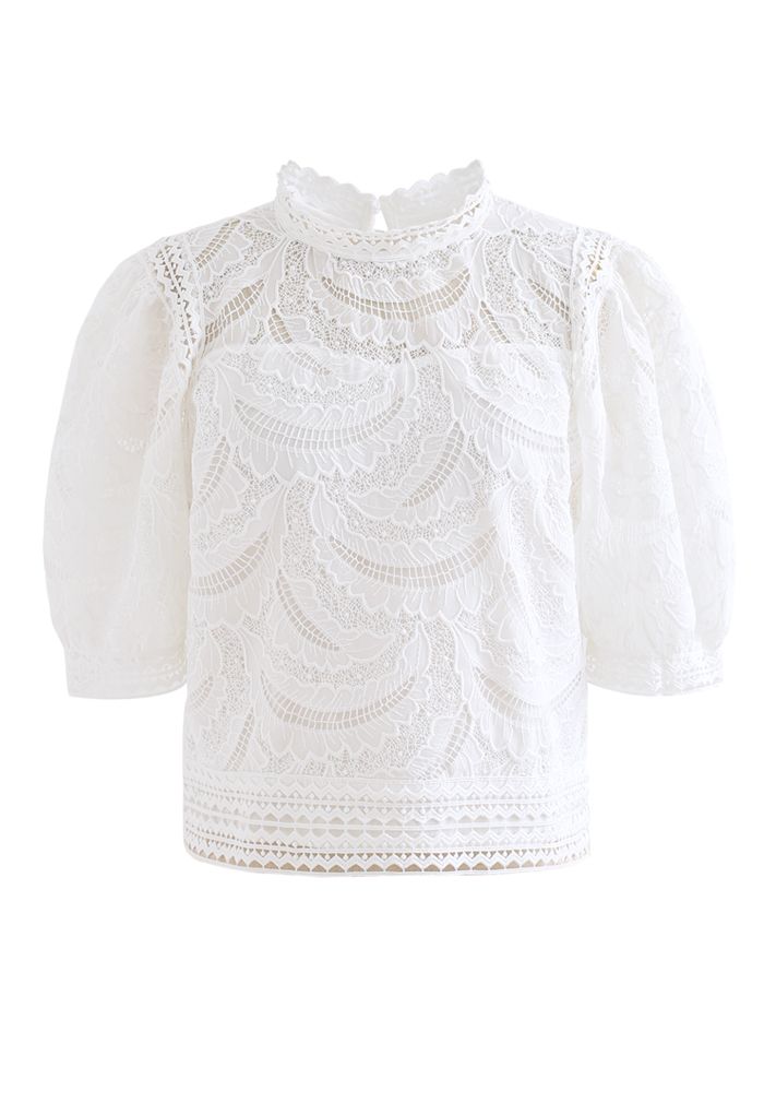 Leaves Shadow Embroidered Crochet Top in White - Retro, Indie and ...