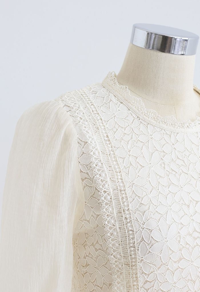 Blooming Sheer Sleeve Lace Top in Cream - Retro, Indie and Unique Fashion