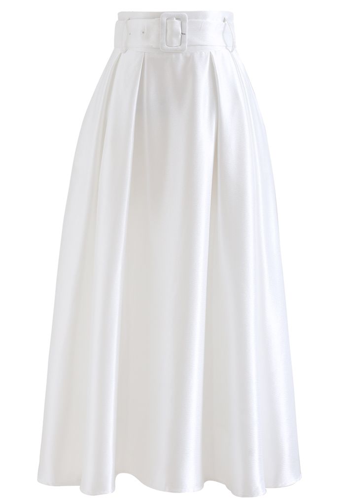 Belted Texture Flare Maxi Skirt in White - Retro, Indie and Unique Fashion