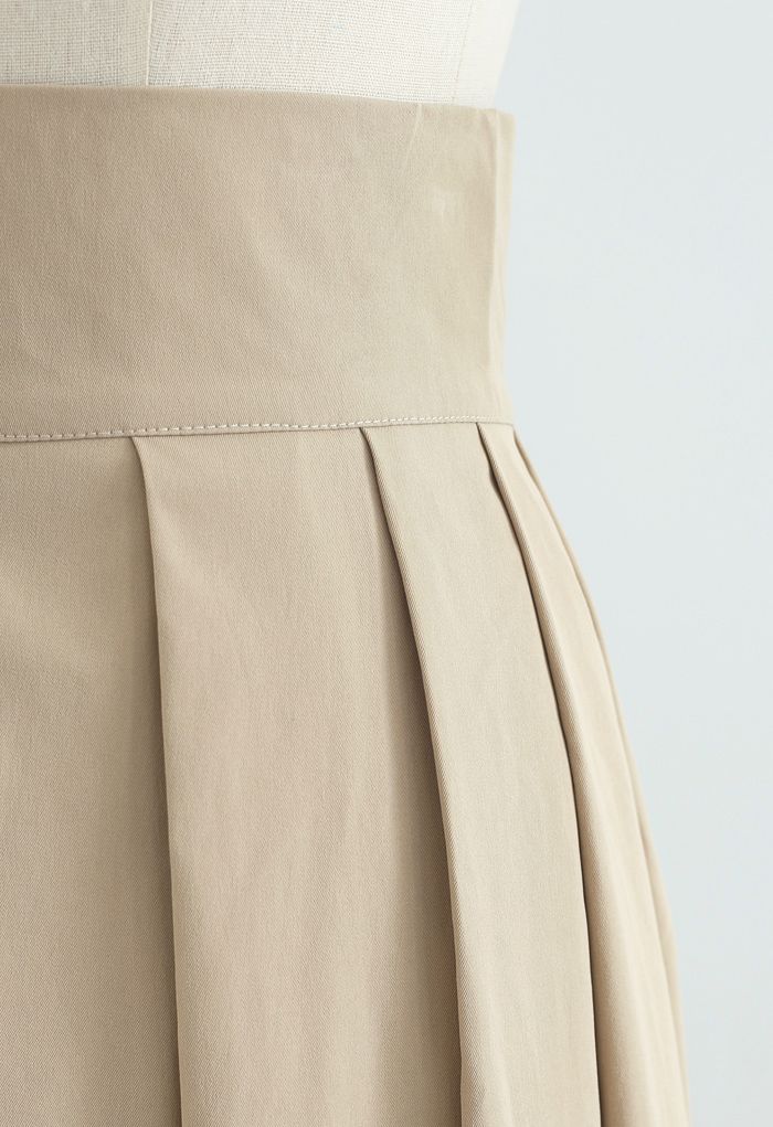 Full Pleated Cotton Midi Skirt in Light Tan - Retro, Indie and Unique ...
