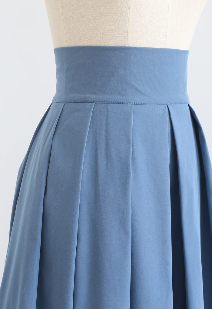 Full Pleated Cotton Midi Skirt in Blue - Retro, Indie and Unique Fashion