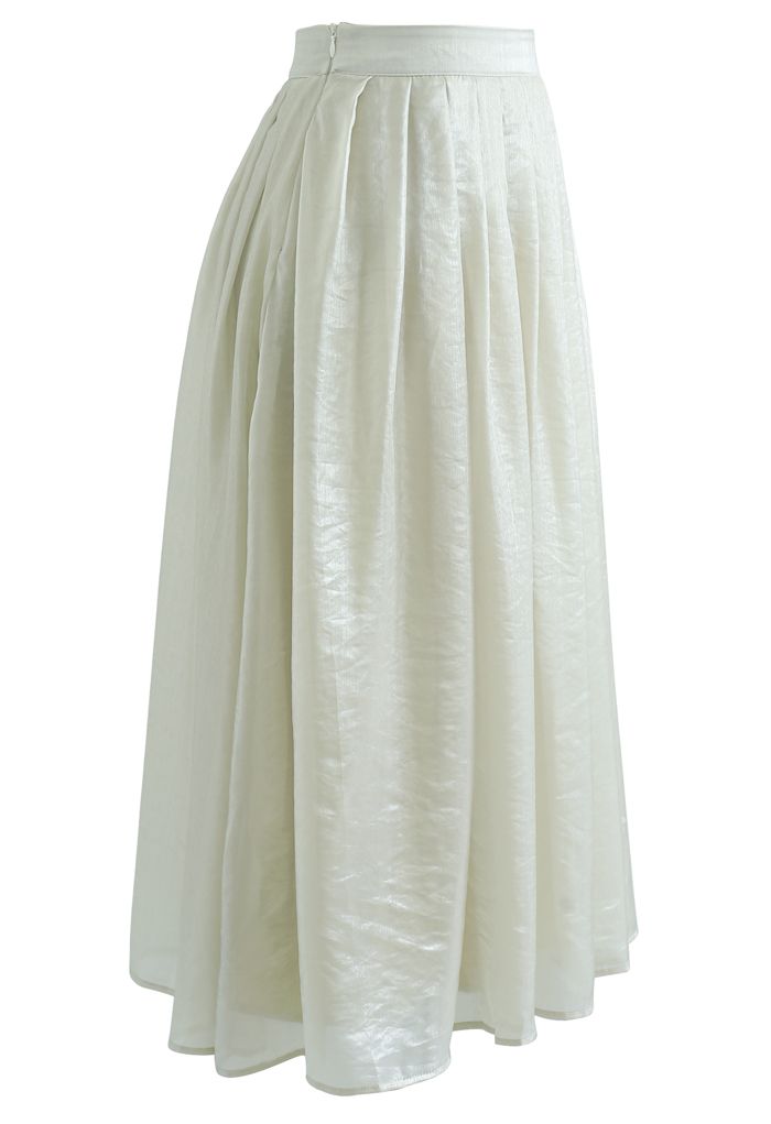 Shimmer Breeze Pleated A-Line Midi Skirt in Pea Green - Retro, Indie ...