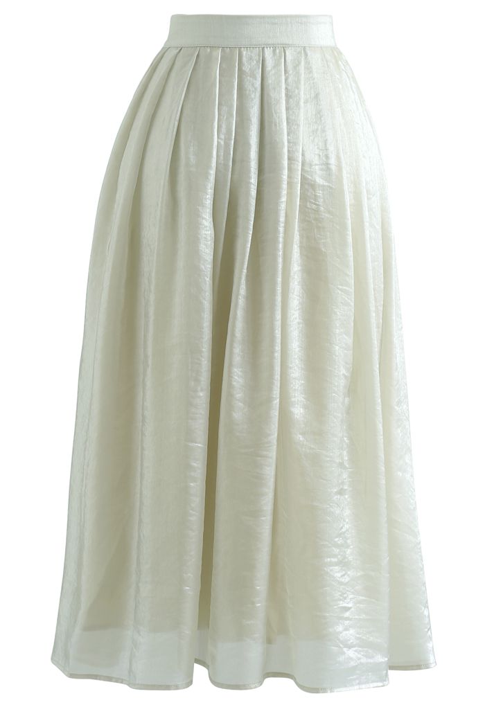 Shimmer Breeze Pleated A-Line Midi Skirt in Pea Green - Retro, Indie ...