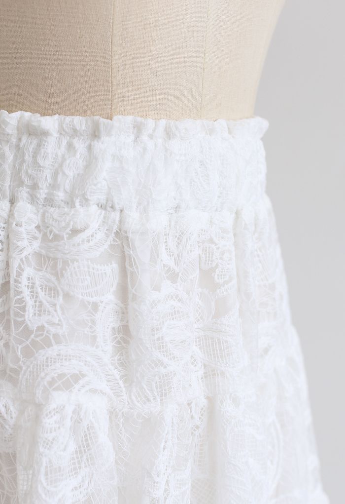 White Floral Crochet Mesh Frilling Skirt - Retro, Indie and Unique Fashion