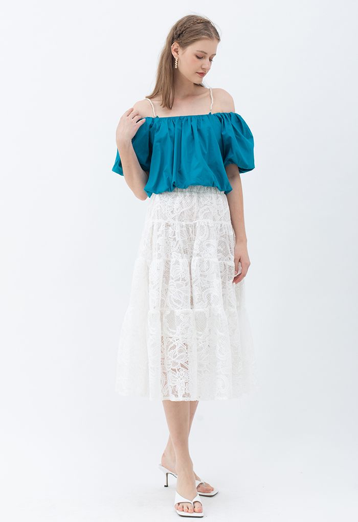 White Floral Crochet Mesh Frilling Skirt - Retro, Indie and Unique Fashion