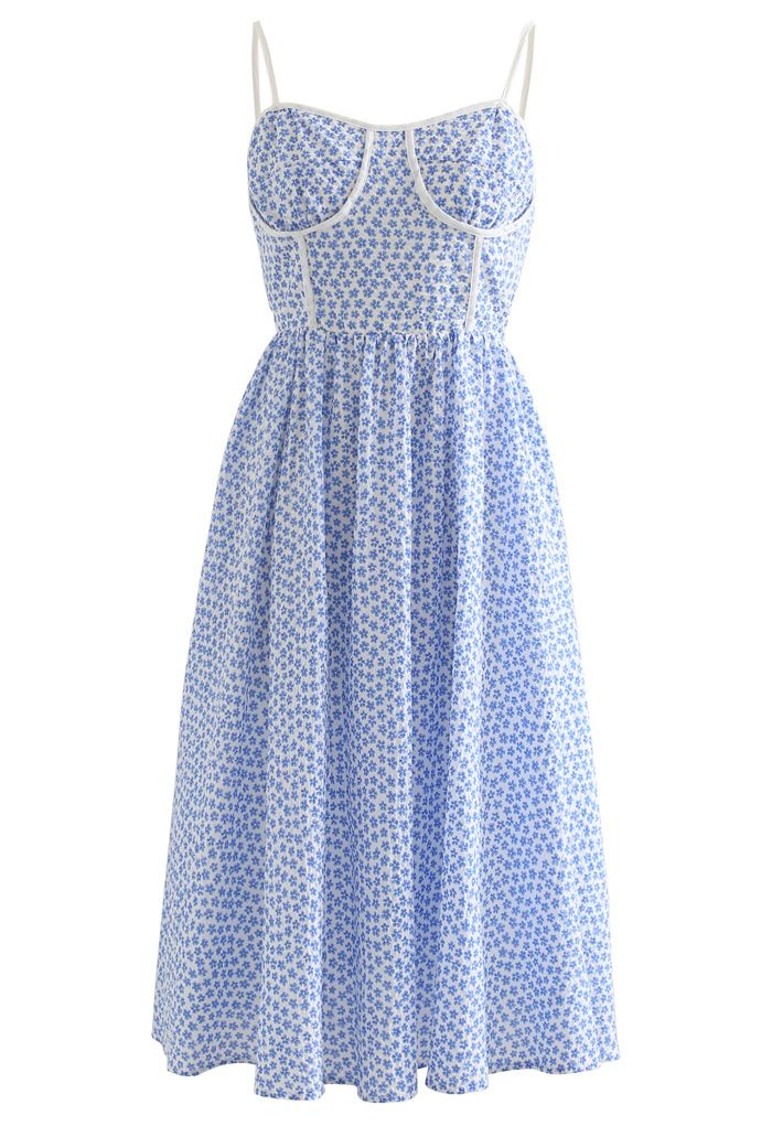 Blue Floret Piping Embossed Cami Dress - Retro, Indie and Unique Fashion