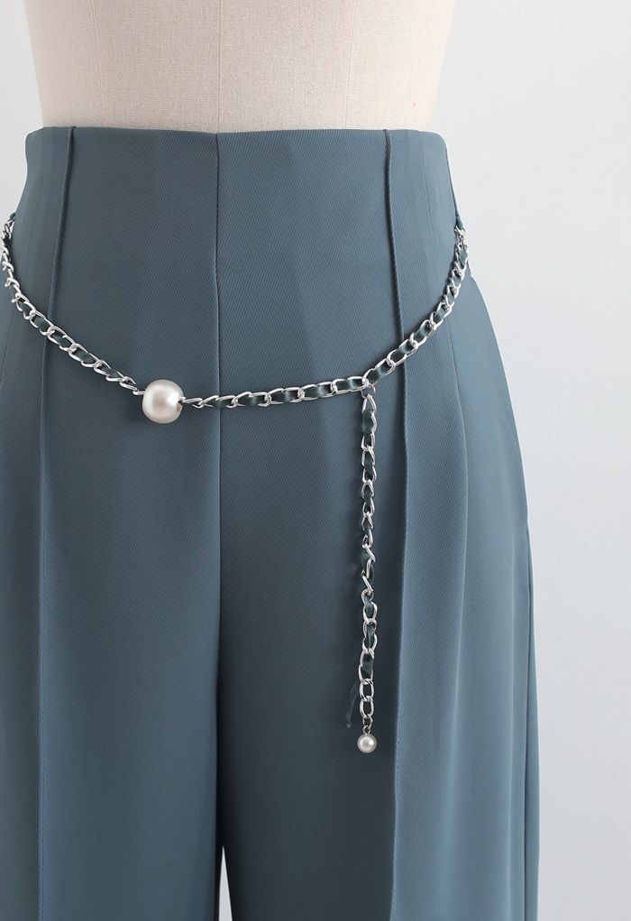 Pearly Chain Seamed Pants in Teal