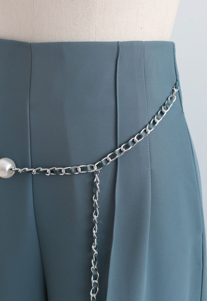 Pearly Chain Seamed Pants in Teal