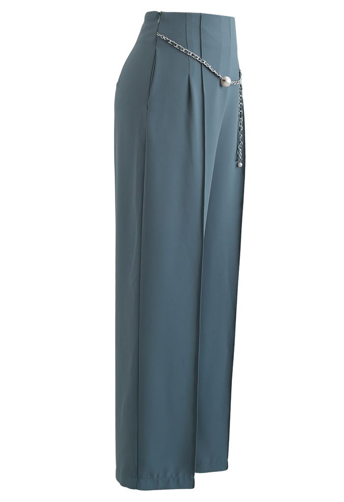 Pearly Chain Seamed Pants in Teal