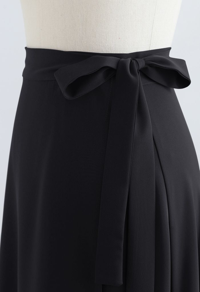 Tie Waist Wrap Midi Skirt in Black - Retro, Indie and Unique Fashion