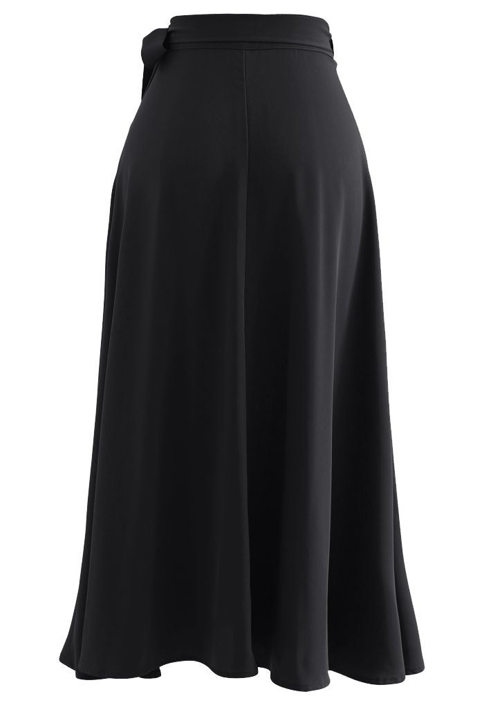 Tie Waist Wrap Midi Skirt in Black - Retro, Indie and Unique Fashion