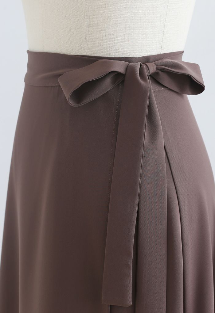 Tie Waist Wrap Midi Skirt in Brown - Retro, Indie and Unique Fashion