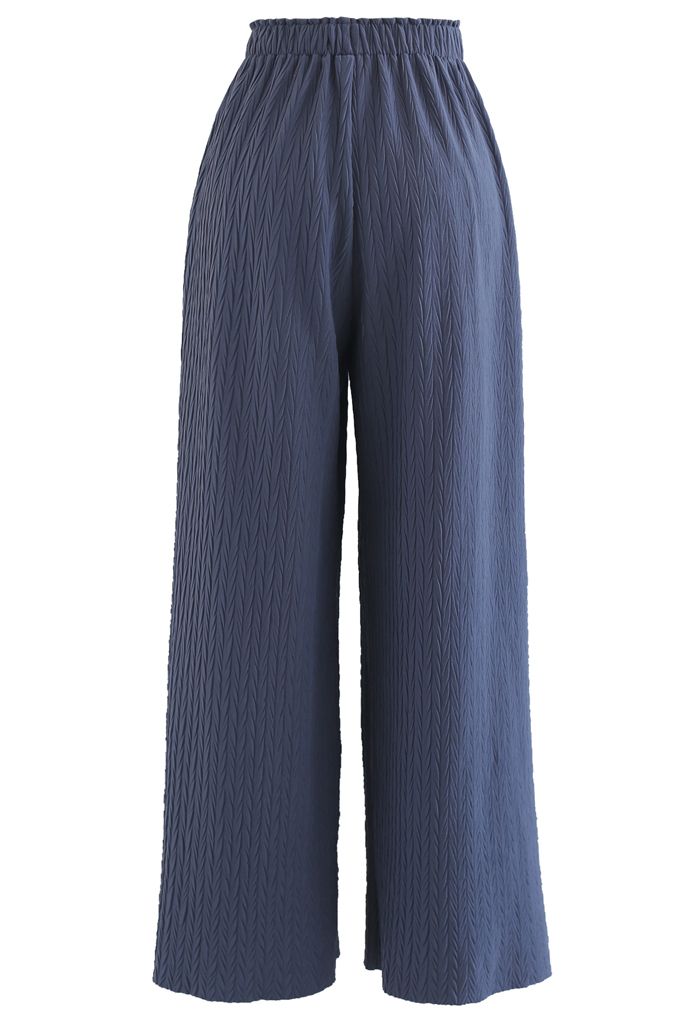 Zigzag Embossed Wide-Leg Pants in Blue - Retro, Indie and Unique Fashion