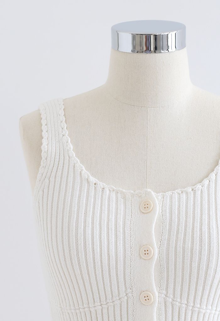 Ribbed Knit Buttoned Crop Tank Top in White - Retro, Indie and Unique ...