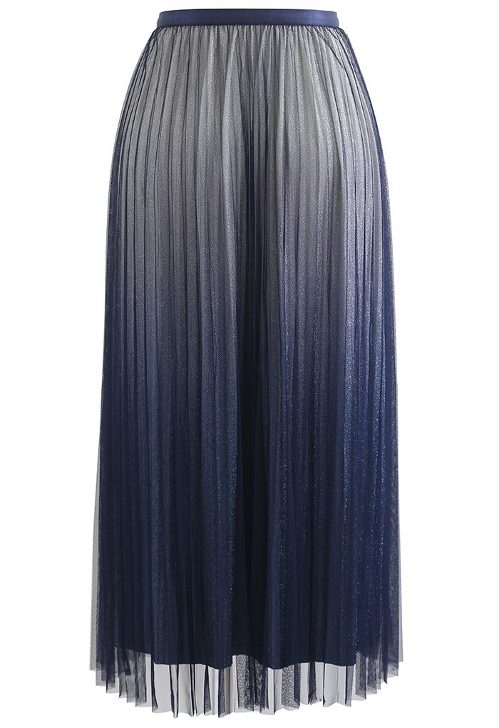 Gradient Shimmer Lining Pleated Mesh Skirt in Navy - Retro, Indie and ...