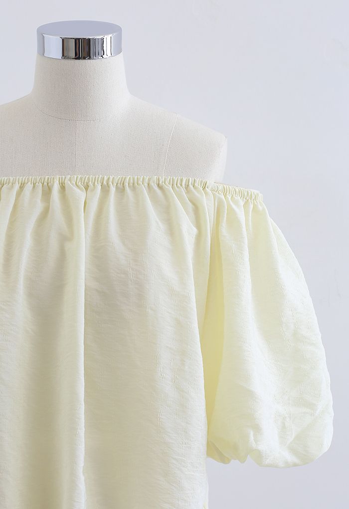Pastel Color Bubble Sleeves Off-Shoulder Top in Light Yellow - Retro ...