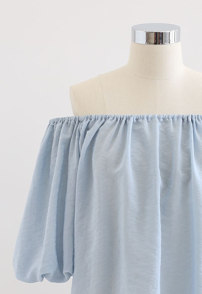 Pastel Color Bubble Sleeves Off-Shoulder Top in Blue - Retro, Indie and ...