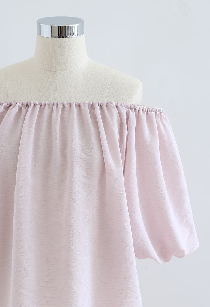 Pastel Color Bubble Sleeves Off-Shoulder Top in Light Pink - Retro ...