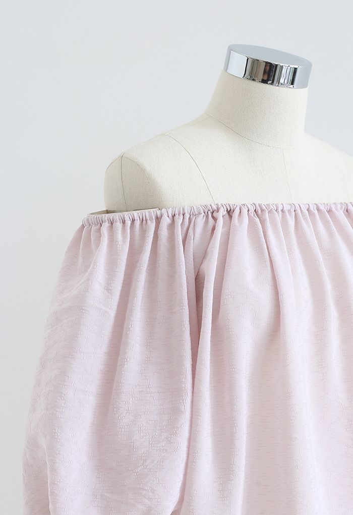 Pastel Color Bubble Sleeves Off-Shoulder Top in Light Pink - Retro ...