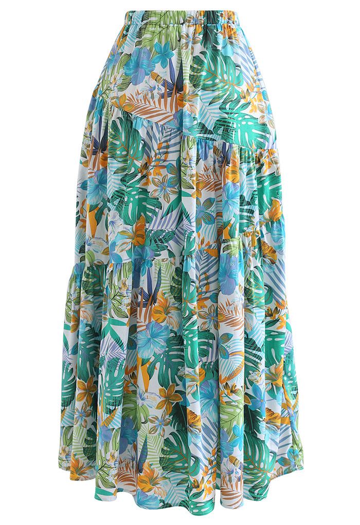 Tropical Vibe Frill Hem Maxi Skirt - Retro, Indie and Unique Fashion