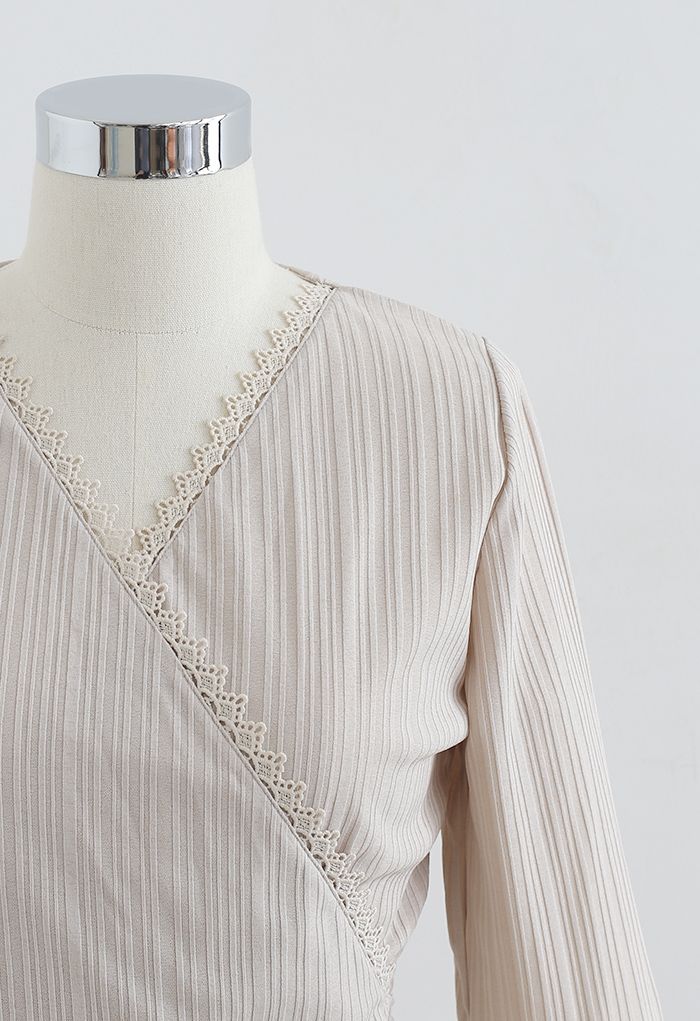 Side Drawstring Wrap Ribbed Top in Sand