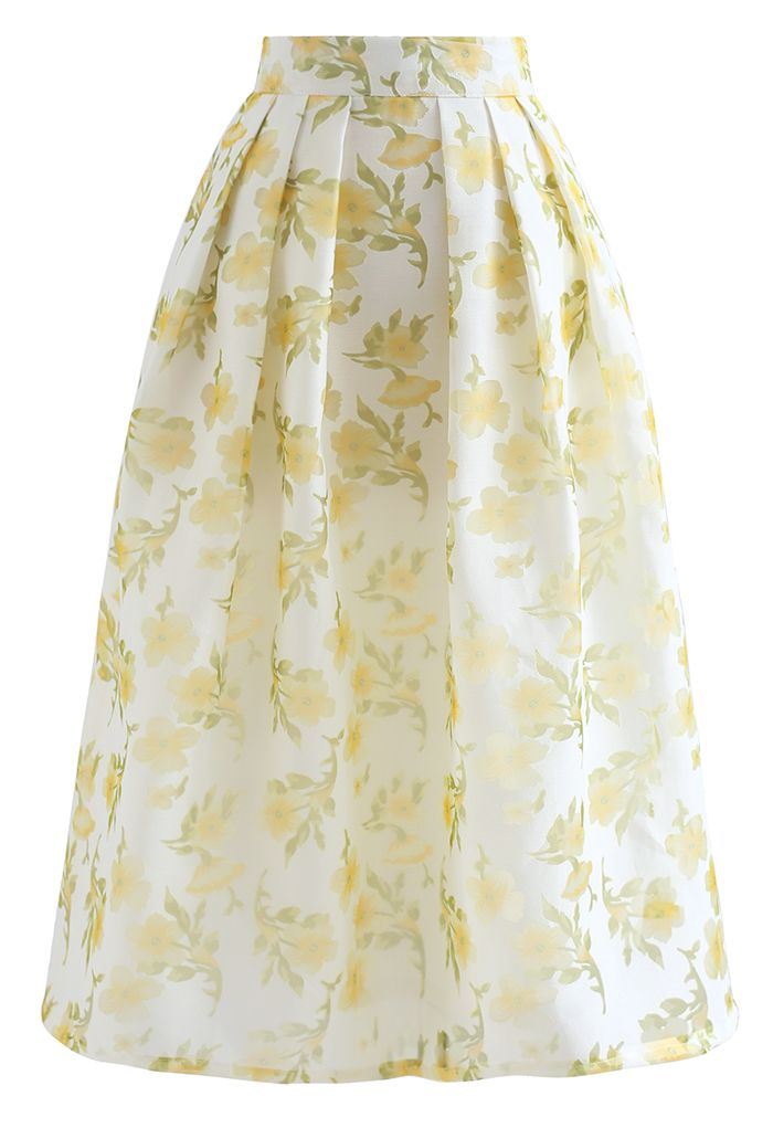 Apricot Blossom Pleated Midi Skirt