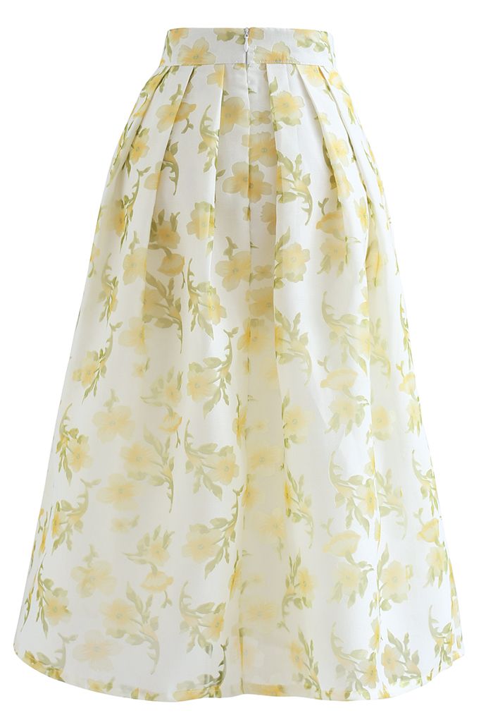 Apricot Blossom Pleated Midi Skirt