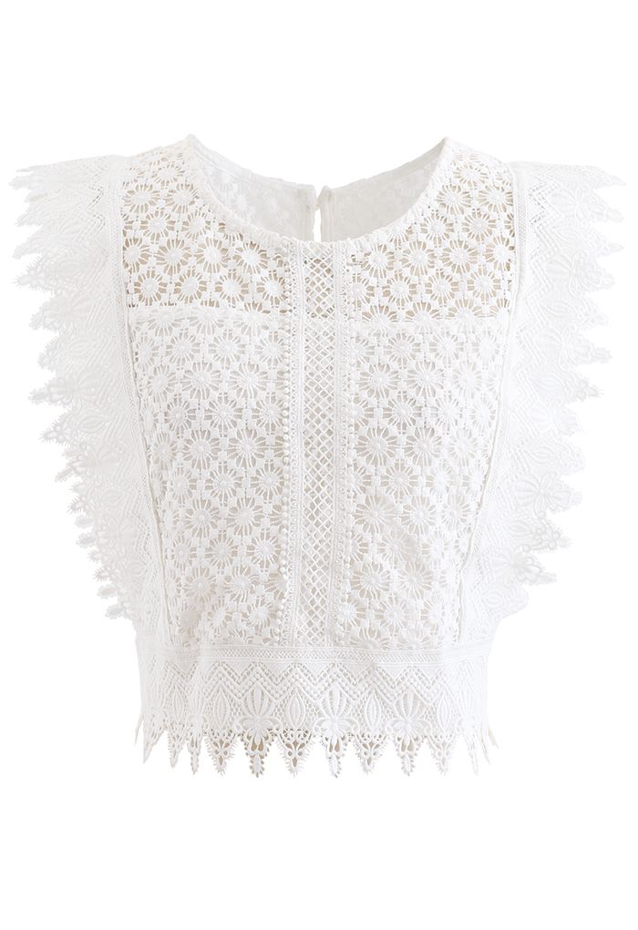 Crochet Lacey Sleeveless Crop Top in White - Retro, Indie and Unique ...