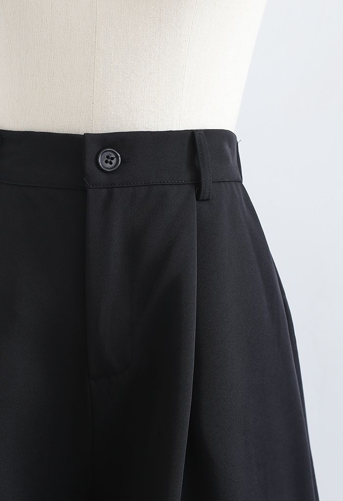 High Waist Pleated Bermuda Shorts in Black - Retro, Indie and Unique ...